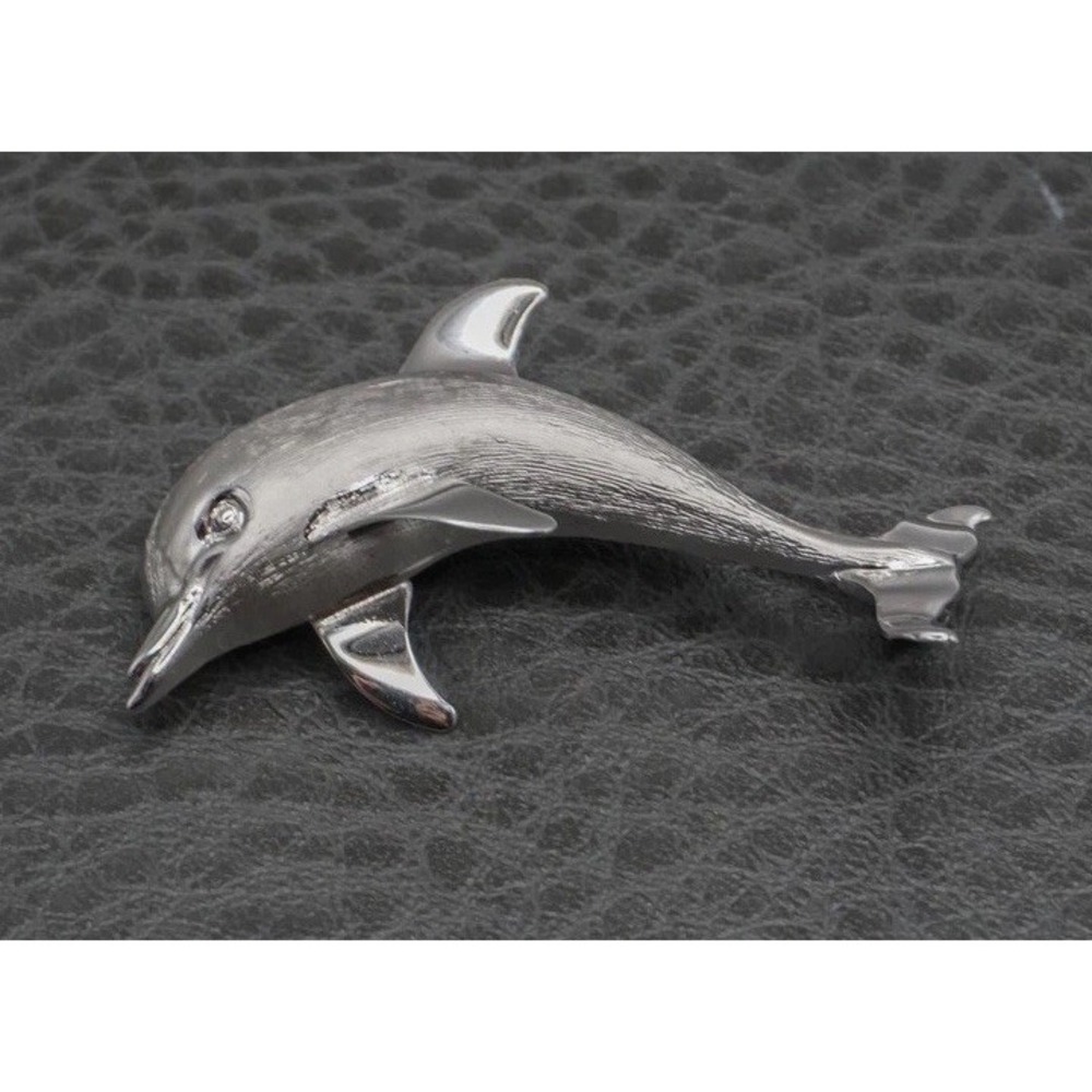 Vintage Signed Beau Sterling Silver Dolphin Brooch Pin